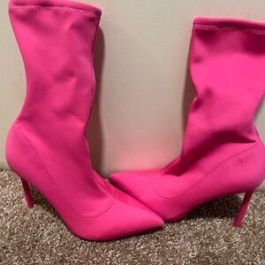 Shein Hot Pink Pointed Toe Sock Booties